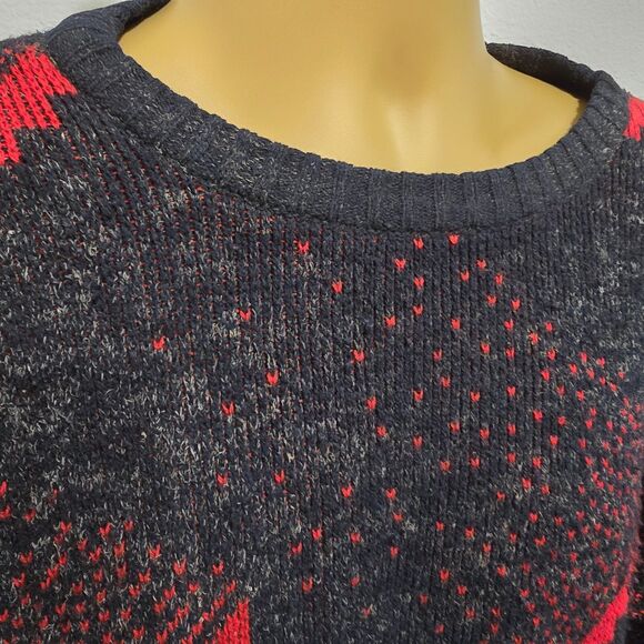 Vtg 80s Cuccini Italian Red Black Mens Sweater Sz XL Grandpa Geometric Warm Cozy - Picture 2 of 8